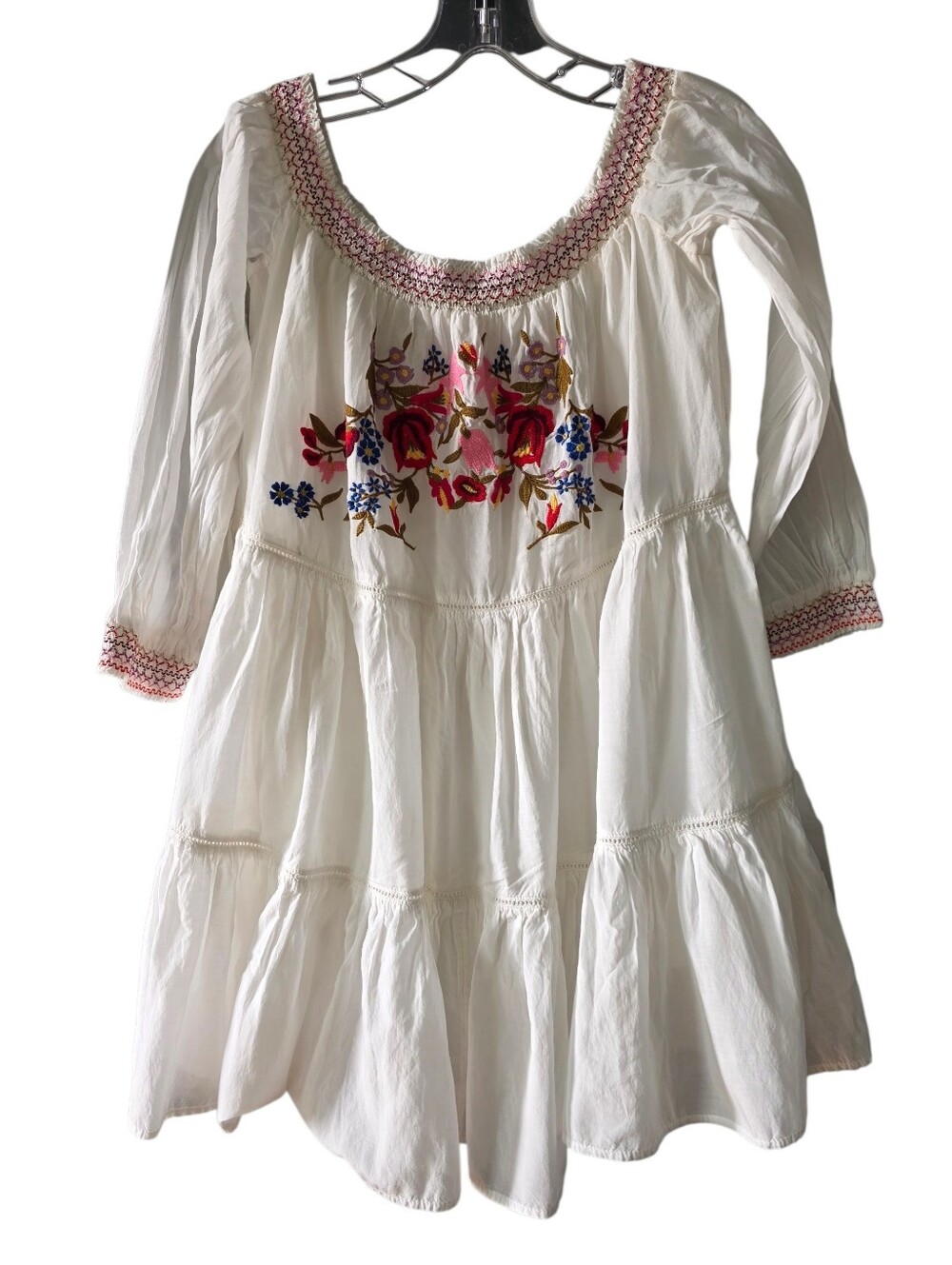 Free People Sunbeams Embroidered Off The Shoulder Mini Dress Size Small